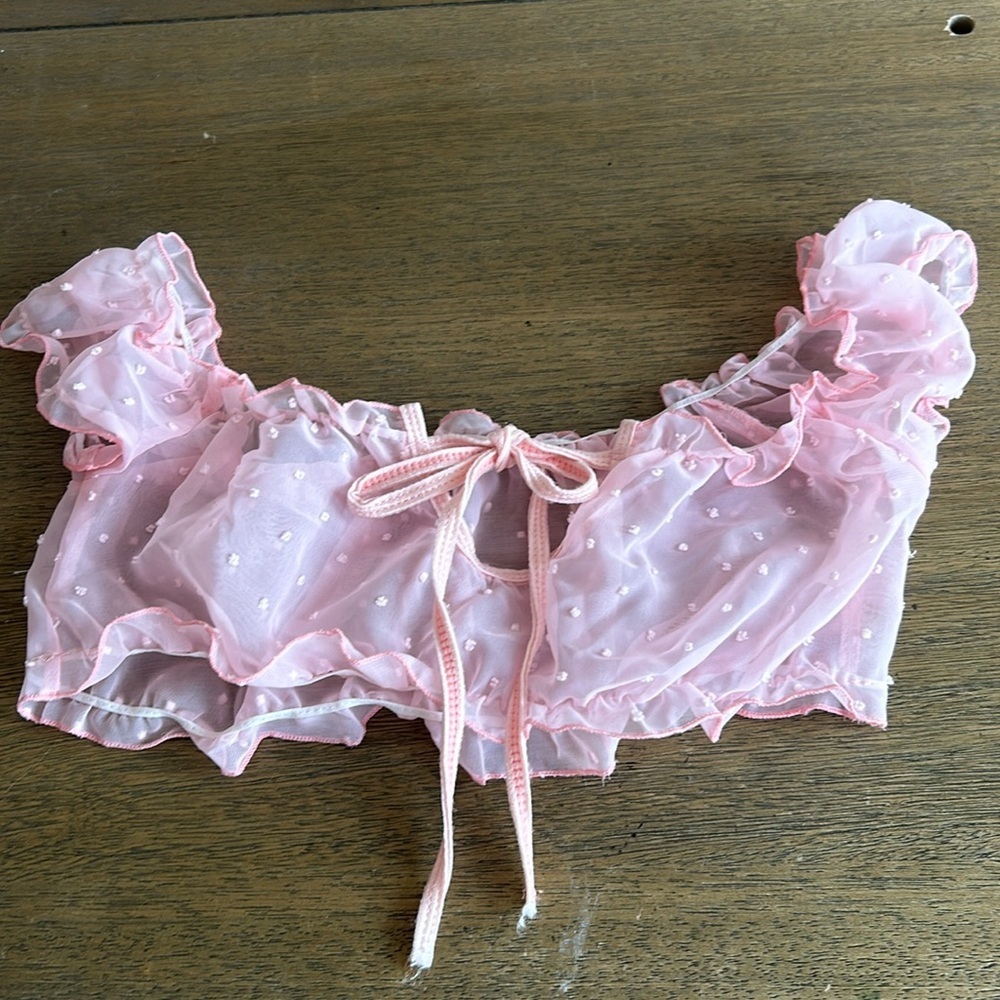 See Through Pink Polka Dot Blouse. Size Small.